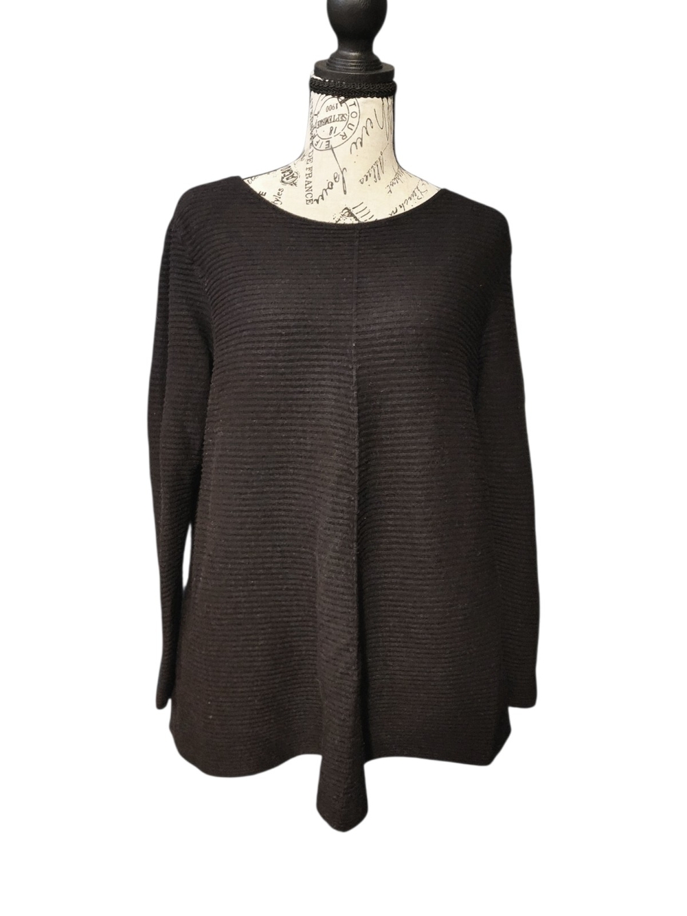 Alfani Black Ribbed Knit Tunic Sweater, Medium
